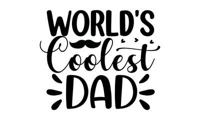 World's coolest dad, poster or banner template with necktie and gift box on blue background, Greetings and presents for in flat lay styling, inner Background for Posters, Flyers, Marketing