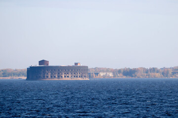 View to Fort Alexander or Plague Fort in Kronstadt harbour, Russia