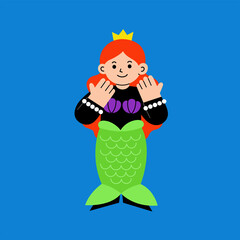 Little girl in Mermaid costume for Trick or Treat on white background. Happy Halloween Concept.