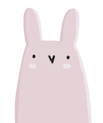 Cute Hand Drawn Vector Illustration with Pink Funny Bunny Isolated on a White background. Kawaii Style Easter Bunny ideal for Card, Greeting, Poster, Wall Art.
