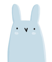 Cute Hand Drawn Vector Illustration with Blue Funny Bunny Isolated on a White background. Kawaii Style Easter Bunny ideal for Card, Greeting, Poster, Wall Art.