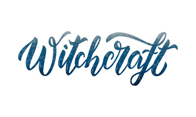 Fototapeta na wymiar Vector illustration of witchcraft lettering for banner, advertisement, catalog, leaflet, poster, signage, product design. Handwritten blue text with textured effect for web or print 