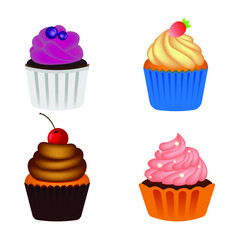 Vector illustration. A set of cupcakes.