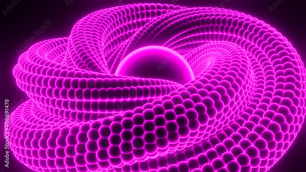 Poster swirling spiral around sphere. design. 3d cord twists endlessly into center. neon spiral swirls arou