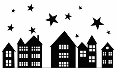 silhouette of a house and stars