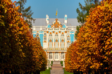 Catherine palace and park in autumn foliage, Tsarskoe Selo (Pushkin), Saint Petersburg, Russia
