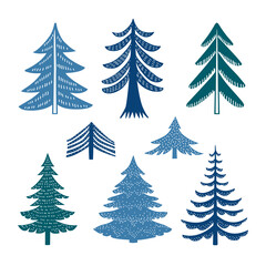 Set of stylized Christmas trees isolated on white background. Fir tree silhouettes. Vector illustration. - 460691687