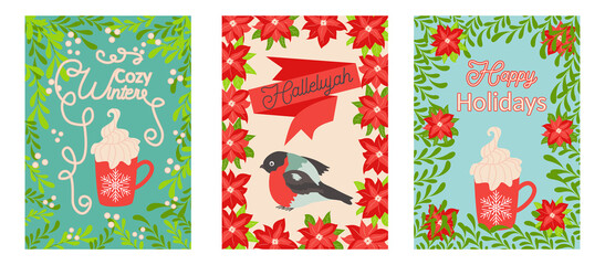 Fototapeta premium Christmas and Happy New Year templates. Trendy retro style.