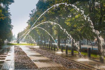 Poland, Upper Silesia, Gliwice, Fontain at Pilsudski Square
