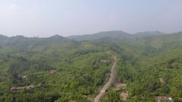 Aerial view of beautiful mountainous road in Sajek, Rangamati, Bangladesh