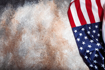American flag on grunge background  - Image