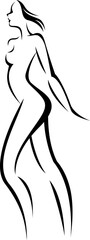 Stylized vector silhouette of a running nude beautiful woman in profile. Vector illustration