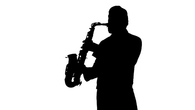 Energetic Musician Plays Saxophone Silhouette