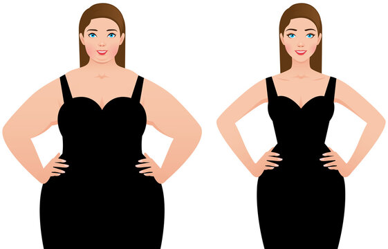 Woman before and after weight loss on a white background vector illustration
                        