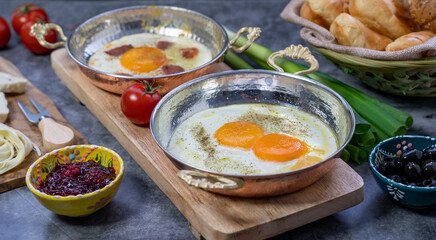 Organic, and fresh delicious traditional Turkish breakfast on table.