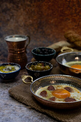 Organic, and fresh delicious traditional Turkish breakfast on table.