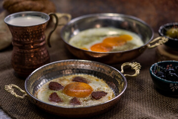 Organic, and fresh delicious traditional Turkish breakfast on table.