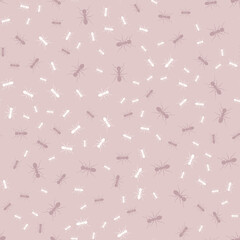Beautiful patern ants on a light brown background. Vector image.