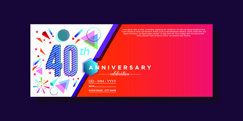 40th anniversary logo, anniversary celebration vector design on colorful geometric background and circle shape.
