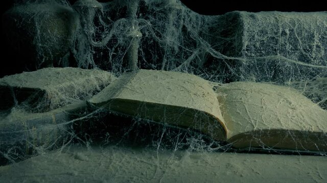 Open Book In Dusty Mansion Or Castle