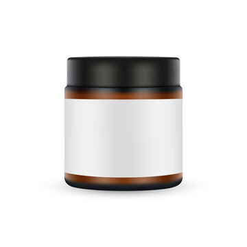 Amber Cosmetic Jar Mockup with Blank Label, Isolated on White Background. Vector Illustration