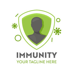 Human inside of Immunity Shiled and Virus Cells Attack Healthcare Logo or Icon. Health Care Defence, Healthy Body