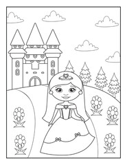 Princess Coloring Book Pages for Kids. Coloring book for children. Princess.
