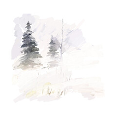 Winter landscape with fir trees in a snow