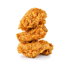 Stack of fried chicken isolated on white background.