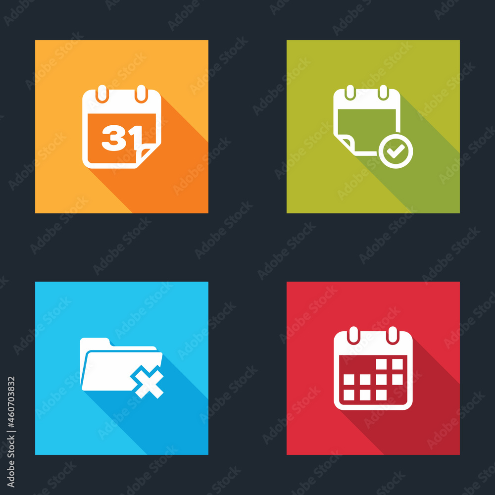 Poster set calendar, with check mark, delete folder and icon. vector