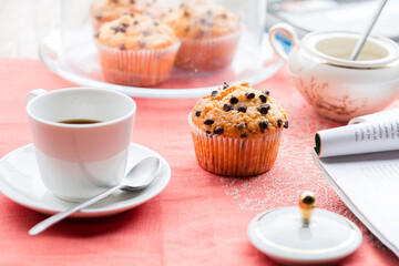 Coffee break with chocolate chips muffins
