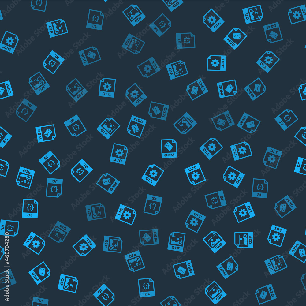 Poster set gif file document, dll, msg and js on seamless pattern. vector
