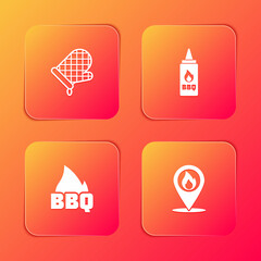 Fototapeta na wymiar Set Oven glove, Ketchup bottle, Barbecue fire flame and Location with icon. Vector