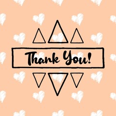 Thank You Card. Hand Written Lettering with retro background, celebrating,Wedding Invitation, Thank You Message,