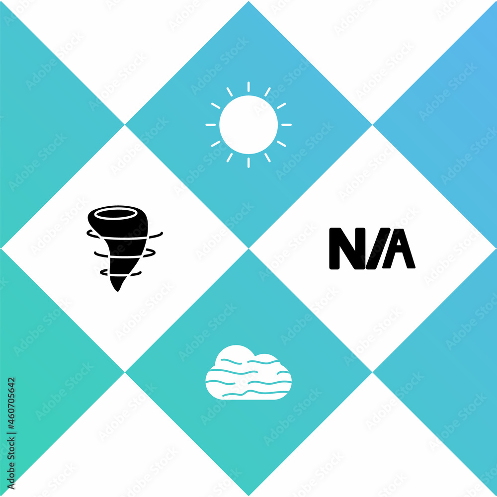 Poster set tornado, fog and cloud, sun and not applicable icon. vector