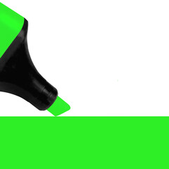 Bright electric fluorescent neon green felt tip pen marker highlighter painting large UFO background, isolated vertical blank empty copy space macro closeup