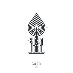 Abstract maze candle. Game for children and parents. Puzzle for kids. Labyrinth conundrum. Flat vector illustration isolated on white background. One Entrance, One Exit. Cartoon style.