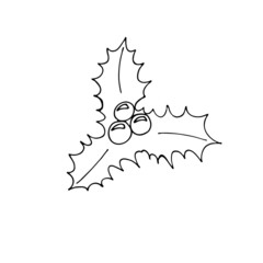 Vector hand drawn outline illustration of Christmas holly berry. Black vector image, doodle style. New Year or Christmas decoration. A design element of a greeting card, coloring pages, letters.