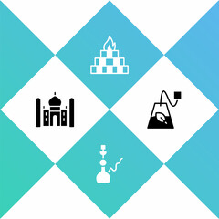 Set Taj Mahal, Hookah, Yagna and Tea bag icon. Vector