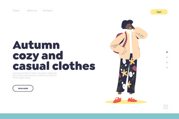Autumn trendy and casual clothes concept of landing page with girl wearing stylish outfit