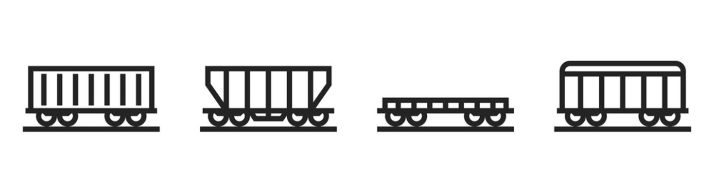 Cargo train wagon line icon set. railway freight cars and railway transportation symbol