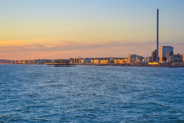 Brighton city and beach view at sunset