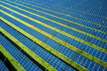 Top view of a solar panel consisting of many modules of solar cells. Texture. Copy space.