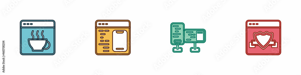 Wall mural set software, , computer monitor screen and browser with shield icon. vector