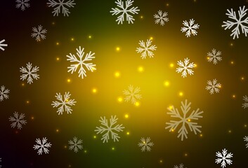 Dark Green, Yellow vector background with xmas snowflakes, stars.