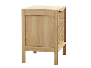 A handy wooden nightstand with woven cane front. 3d render