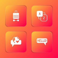Set Suitcase, Vocabulary, Learning foreign languages and Hello different icon. Vector