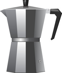 Vector drip coffee maker illustration. Coffee pot with coffee. Breakfast equipment.