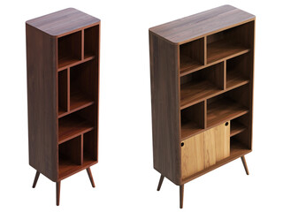 Authentic mid-century modern style bookcase with open shelves. 3d render