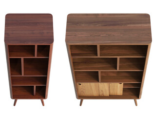 Authentic mid-century modern style bookcase with open shelves. 3d render